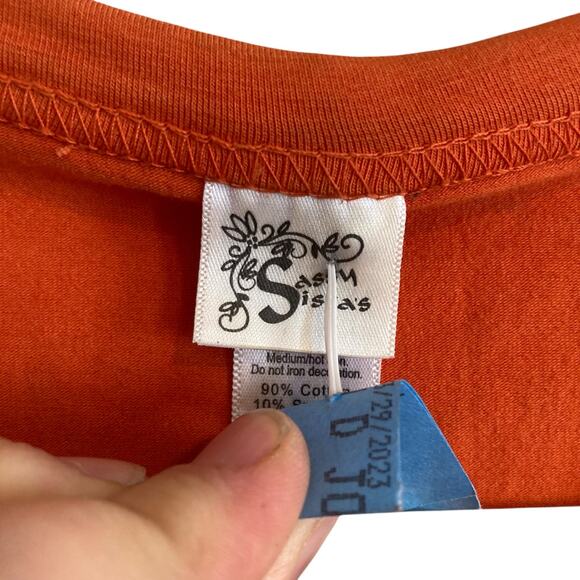 Y2K Sassy Sistas Orange Embroidered Biker Native American Loose Fit Top size XL - Picture 6 of 16